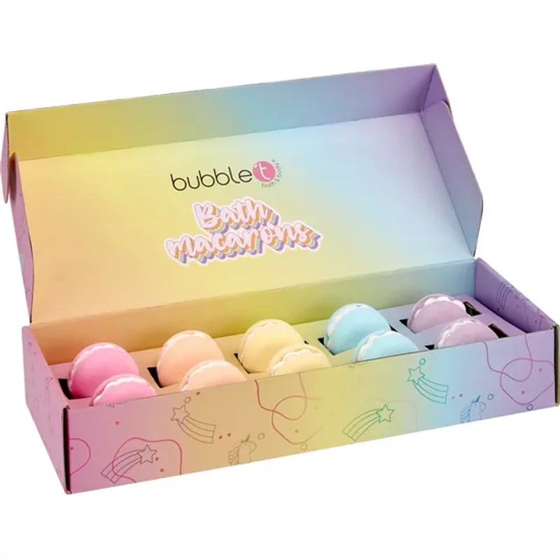 Bubble T Rainbow Tea Mini Macaron Bath Bomb Fizzer Gift Set 10 x 50g