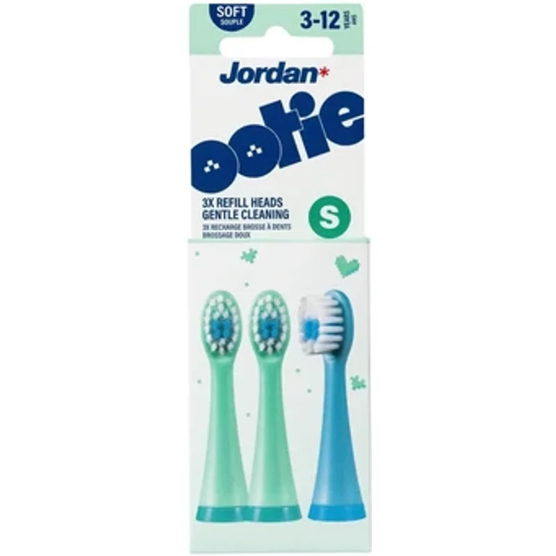 Jordan Ootie Gentle Cleaning Toothbrush Refill Heads S Green/Blue 3-12 Years x3
