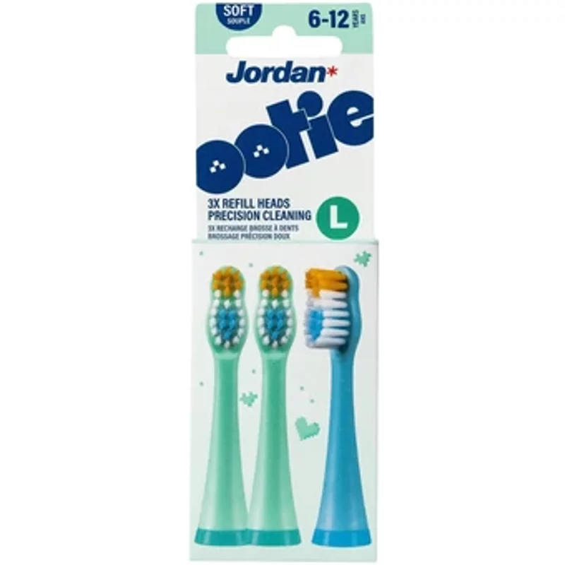Jordan Ootie Gentle Cleaning Toothbrush Refill Heads L Green/Blue 6-12 Years 3 Pack