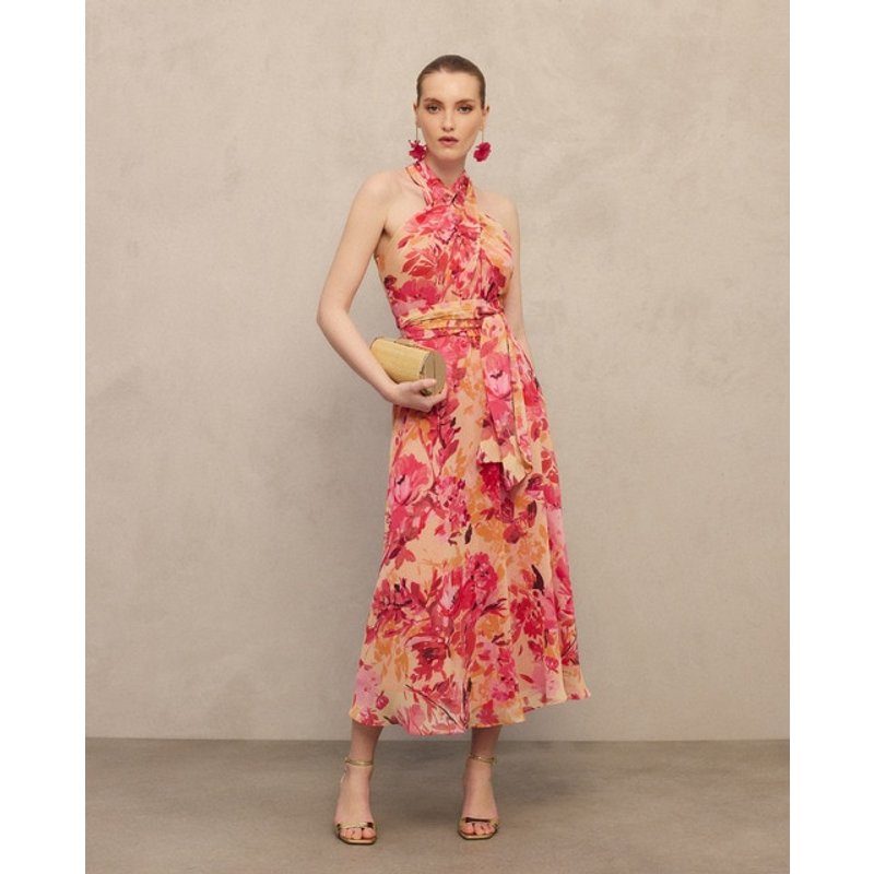 Woman Fiesta El Corte Inglés - Vestido midi cuello halter.