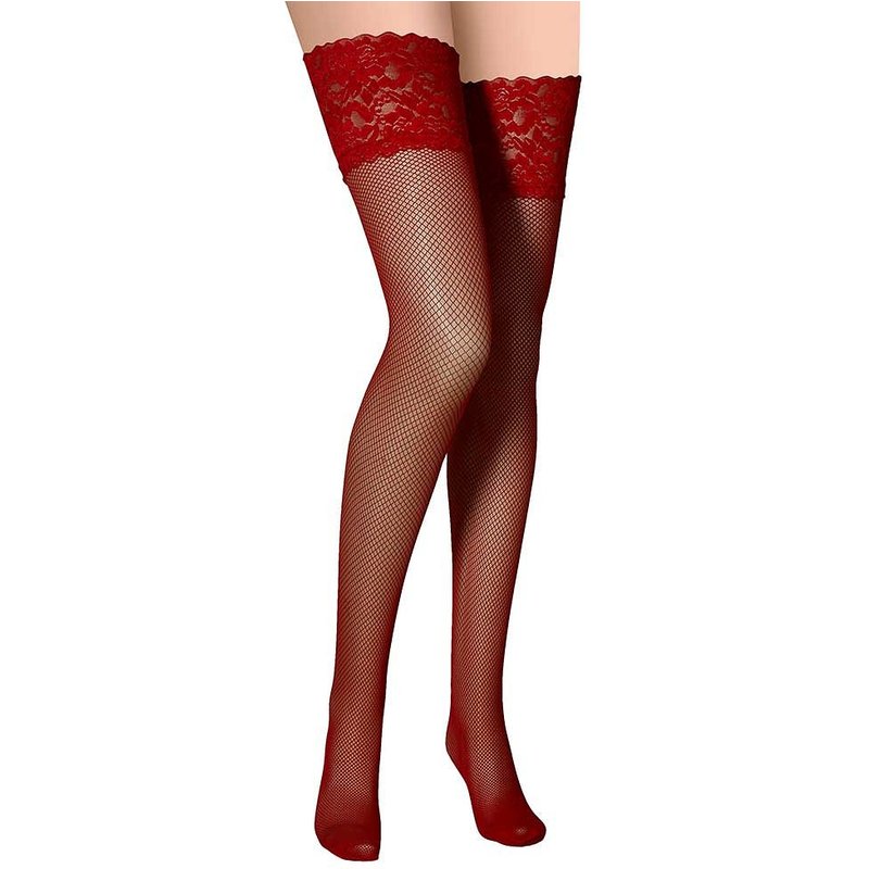 Net Stay-up-Strümpfe mit Spitzenrand – Rot – S-M