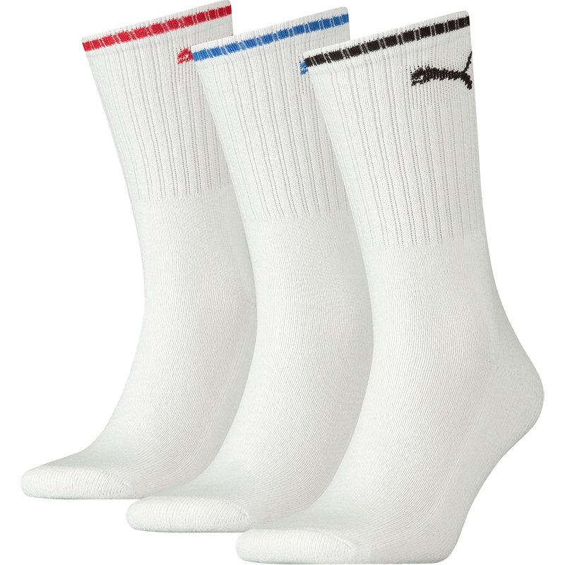Unisex Puma Crew-Socken mit Streifen – 3 Paar – Weiß – 43-46