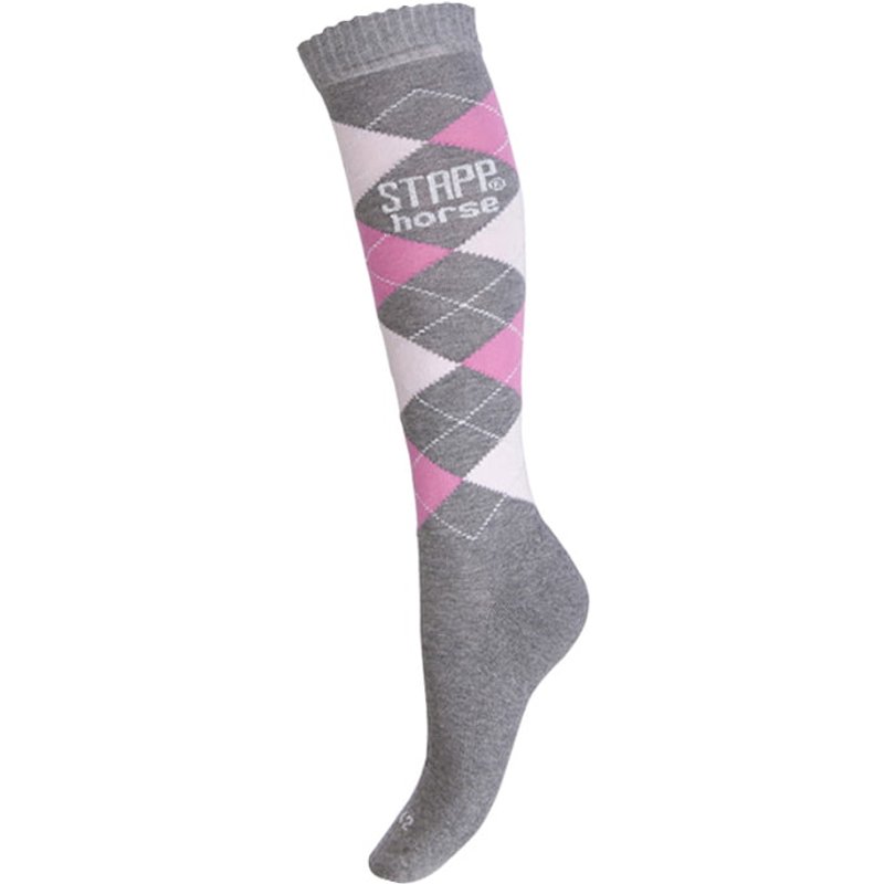 Reitstrümpfe mit Rautenmuster – Grau Fuchsia – 35-38
