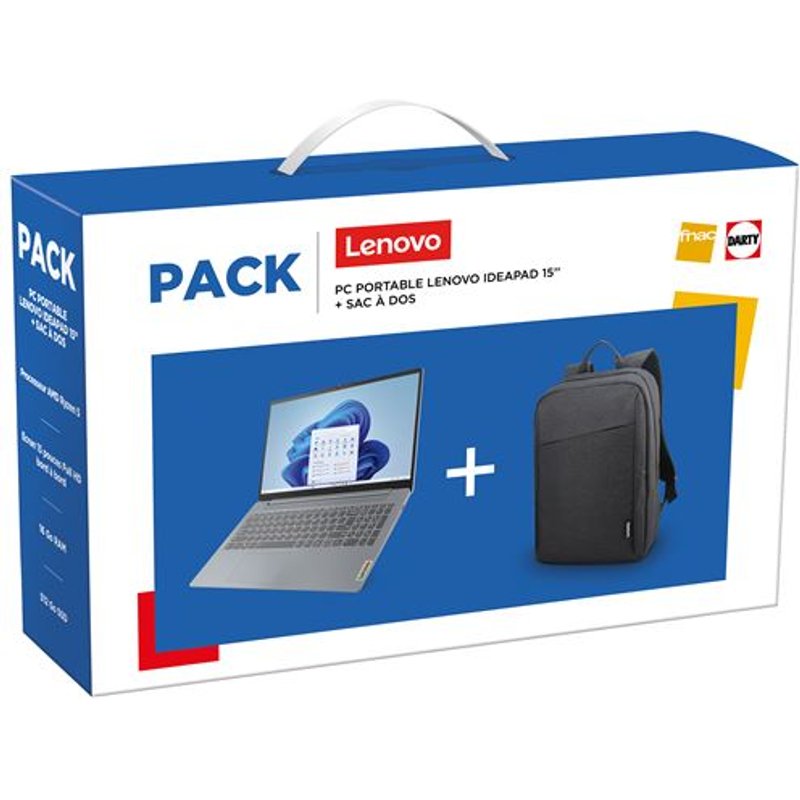 Lenovo PC Ideapad Slim 3 15AMN8 AMD Ryzen™ 5 Arctique Plus Sac Dos
