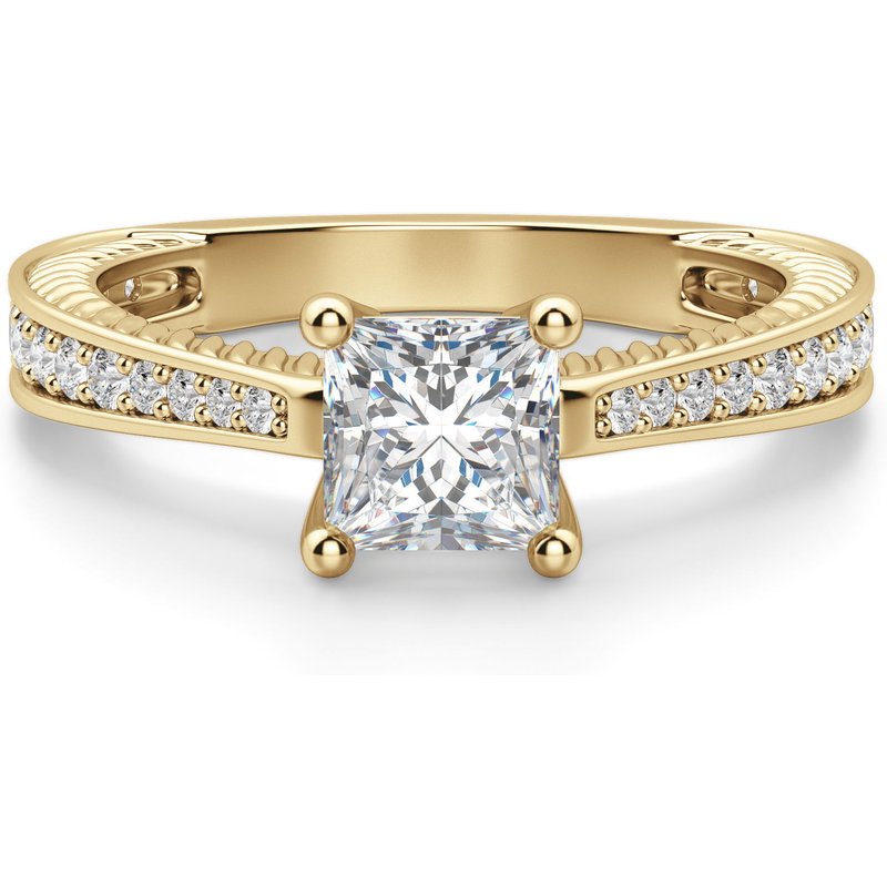 Anillo de Compromiso Acentuado Corte Princesa 1.75 ct Sage Diamante de Laboratorio Oro Amarillo 585 (14K)