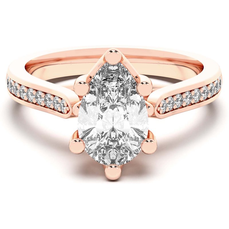 Anillo de Compromiso Acentuado Corte Pera 3.00 ct Bali Diamante de Laboratorio Oro Rosa 585 (14K)
