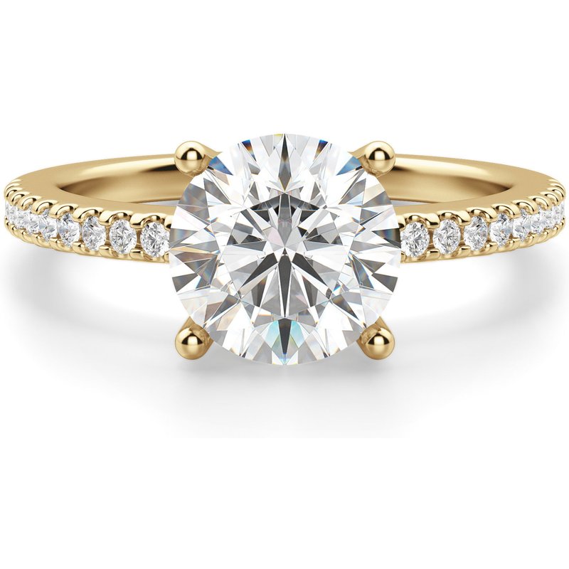 Anillo de Compromiso Acentuado Corte Redondo 1.00 ct Basket Set Diamante de Laboratorio Oro Amarillo 585 (14K)