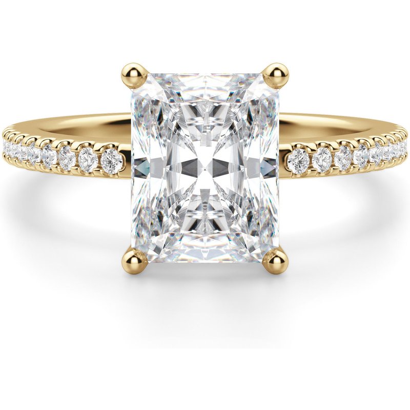 Anillo de Compromiso Acentuado Corte Radiante 3.00 ct Basket Set Diamante de Laboratorio Oro Amarillo 585 (14K)