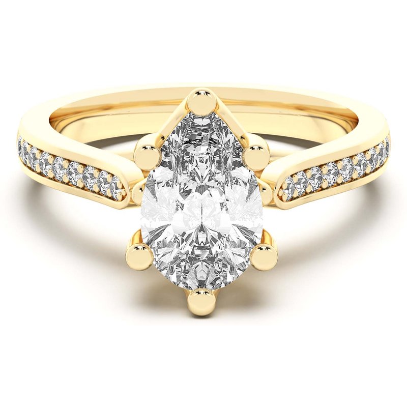 Anillo de Compromiso Acentuado Corte Pera 0.75 ct Bali Diamante de Laboratorio Oro Amarillo 585 (14K)