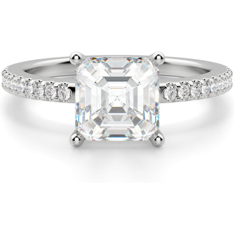 Anillo de Compromiso Acentuado Corte Asscher 1.75 ct Basket Set Diamante de Laboratorio Oro Blanco 585 (14K)