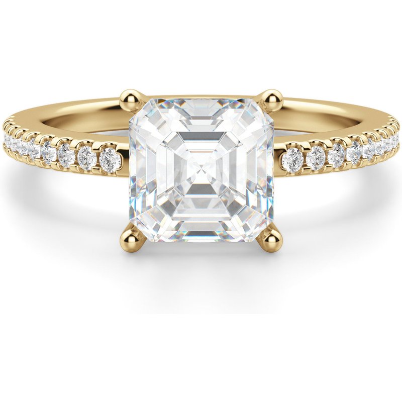 Anillo de Compromiso Acentuado Corte Asscher 0.75 ct Basket Set Diamante de Laboratorio Oro Amarillo 585 (14K)
