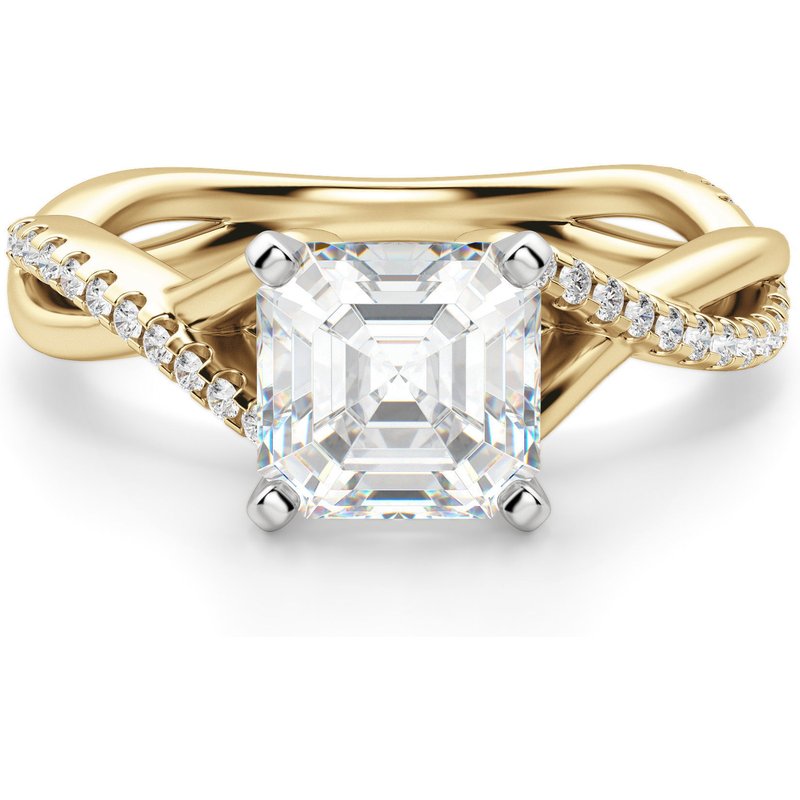 Anillo de Compromiso Acentuado Corte Asscher 1.50 ct Twisted Diamante de Laboratorio Oro Amarillo 585 (14K)