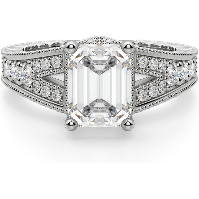 Anillo de Compromiso Corte Esmeralda 2.00 ct Valencia Diamante de Laboratorio Oro Blanco 585 (14K)