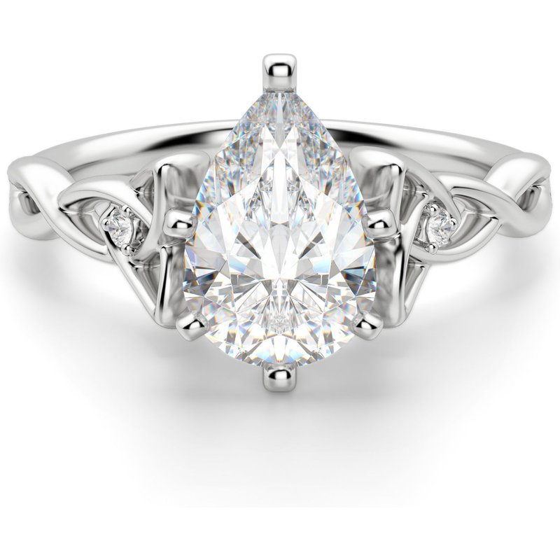 Anillo de Compromiso Corte Pera 2.50 ct Celtic Knot Diamante de Laboratorio Oro Blanco 585 (14K)