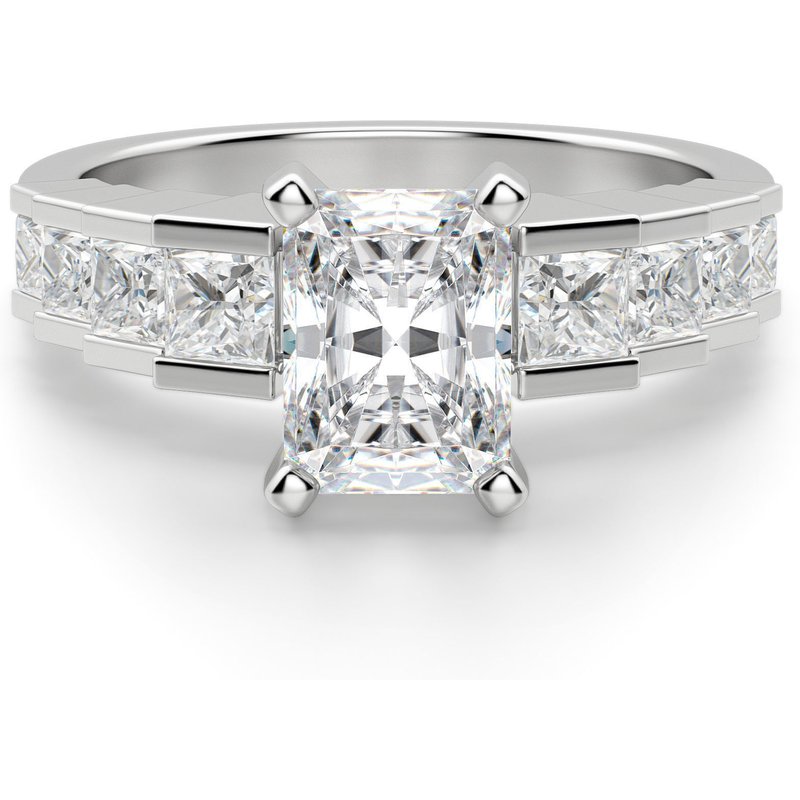 Anillo de Compromiso Corte Radiante 1.50 ct Cinderella Staircase Diamante de Laboratorio Oro Blanco 585 (14K)