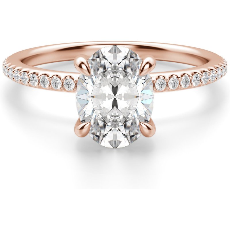 Hidden Halo Accented Owalny 2.00 ct Pierścionek Zaręczynowy Diament Laboratoryjny 585 Różowe Złoto (14K)