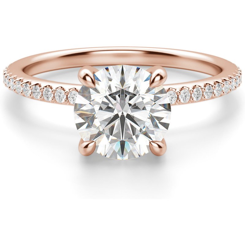 Hidden Halo Accented Okrągły 1.50 ct Pierścionek Zaręczynowy Diament Laboratoryjny 585 Różowe Złoto (14K)