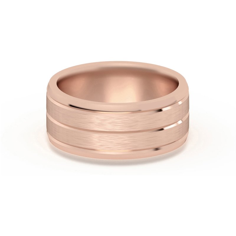 Klasyczna Beveled Comfort Fit Satenowa Męska Obrączka Ślubna 585 Różowe Złoto (14K) 8 MM