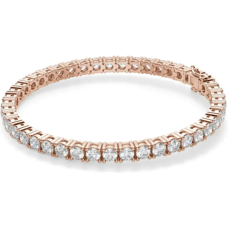 4 Prong Okrągła Diamentowa Tenisowa Bransoletka 7.00 krt z 14K (585) różowego złota