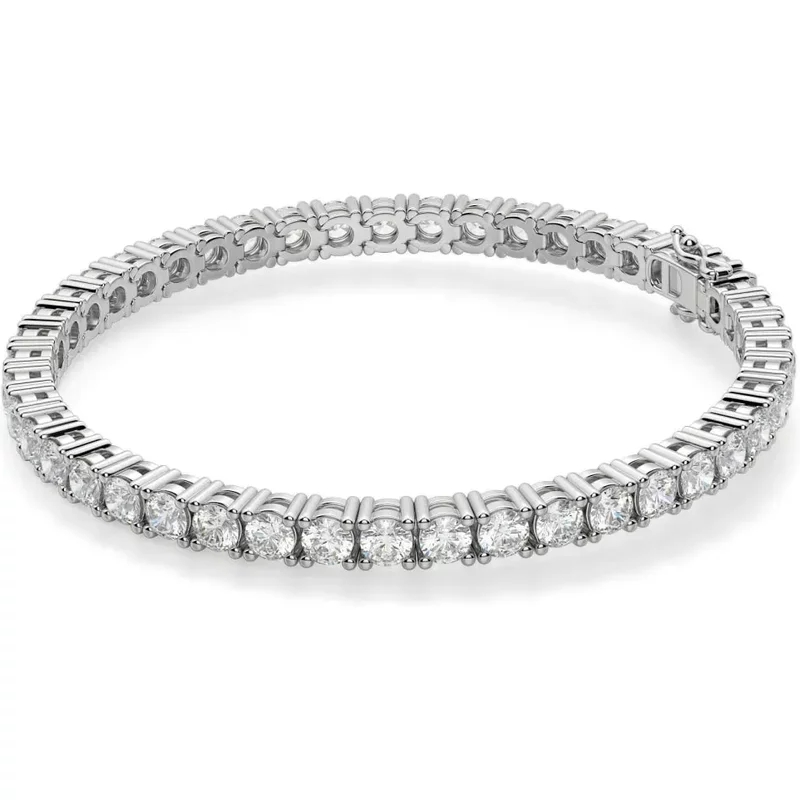 4 Prong Okrągła Diamentowa Tenisowa Bransoletka 7.00 krt z białego złota pr. 14K (585).