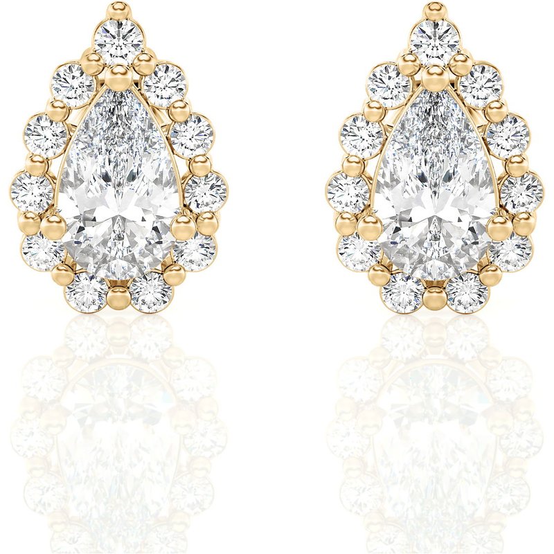 Sztyfty Halo z Diamentem w Szlifie Gruszkowym 2.00 krt Diament Laboratoryjny 585 Żółte Złoto (14K)