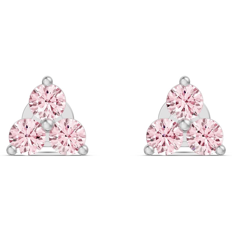 Klastrowe Napichovacie Kolczyki z Trzema Kamieniami - Rose - 585 Białe Złoto (14K)