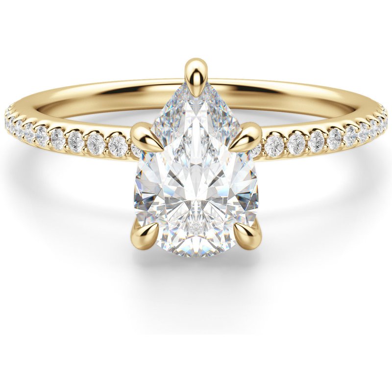 Hidden Halo Accented Gruszkowy 2.50 ct Pierścionek Zaręczynowy Diament Laboratoryjny 585 Żółte Złoto (14K)