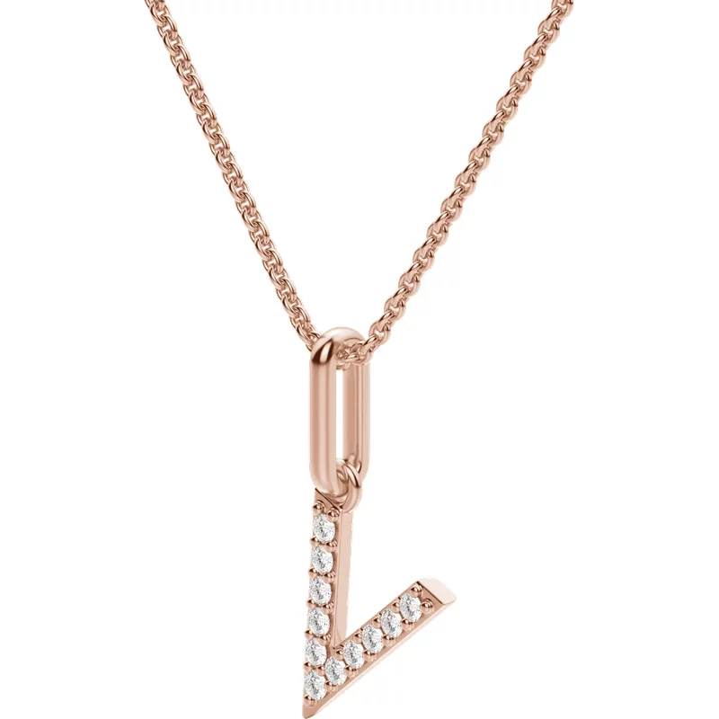 Wisiorek Litera "V" Laboratoryjny Diament 585 Białe Złoto (14K)