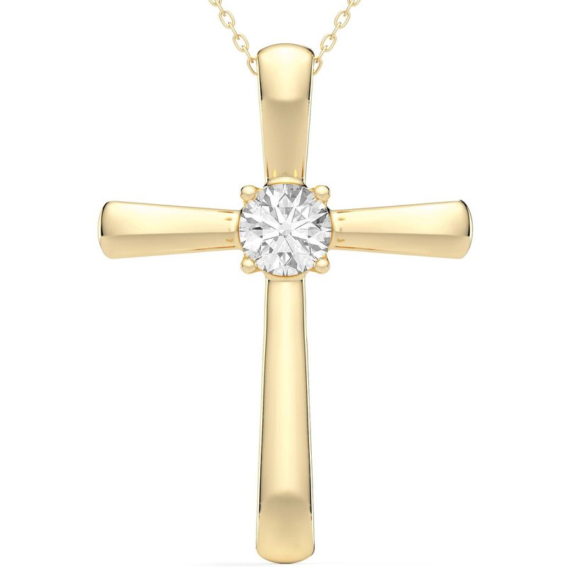Wisiorek Single Krzyż Okrągły 0.75 kt Laboratoryjny Diament 585 Żółte Złoto (14K)