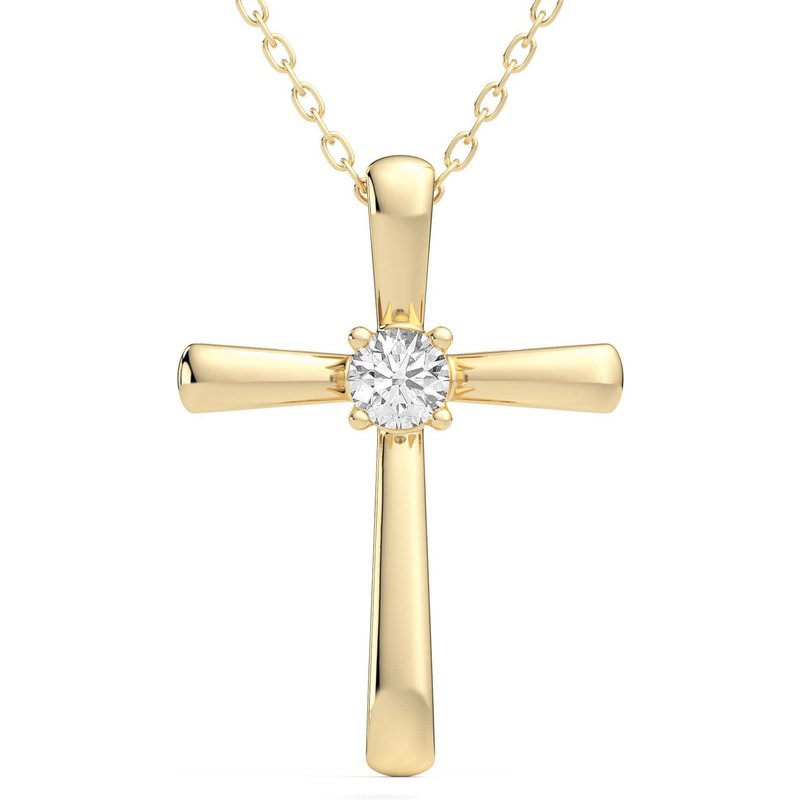 Wisiorek Single Krzyż Okrągły 0.10 kt Laboratoryjny Diament 585 Żółte Złoto (14K)
