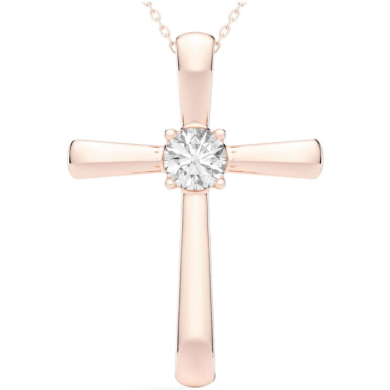 Wisiorek Single Krzyż Okrągły 0.75 kt Laboratoryjny Diament 585 Różowe Złoto (14K)