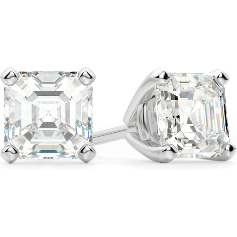 Kolczyki Sztyfty Asscher 3.00 Karata Tension Back Basket Set Diament Laboratoryjny 585 Białe Złoto (14K)