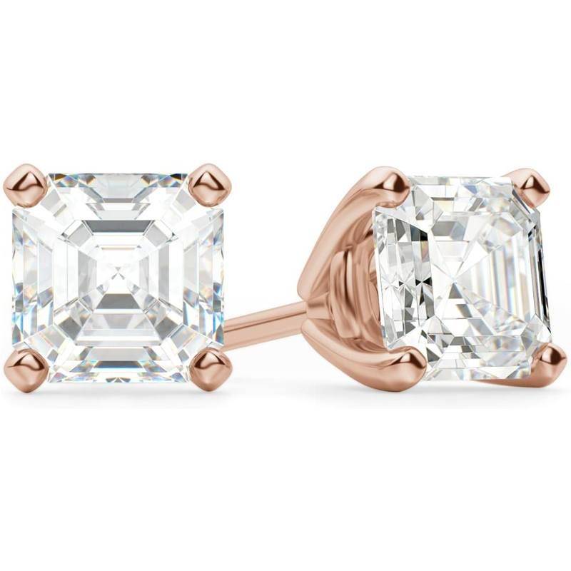 Kolczyki Sztyfty Asscher 2.00 Karata Tension Back Basket Set Diament Laboratoryjny 585 Różowe Złoto (14K)