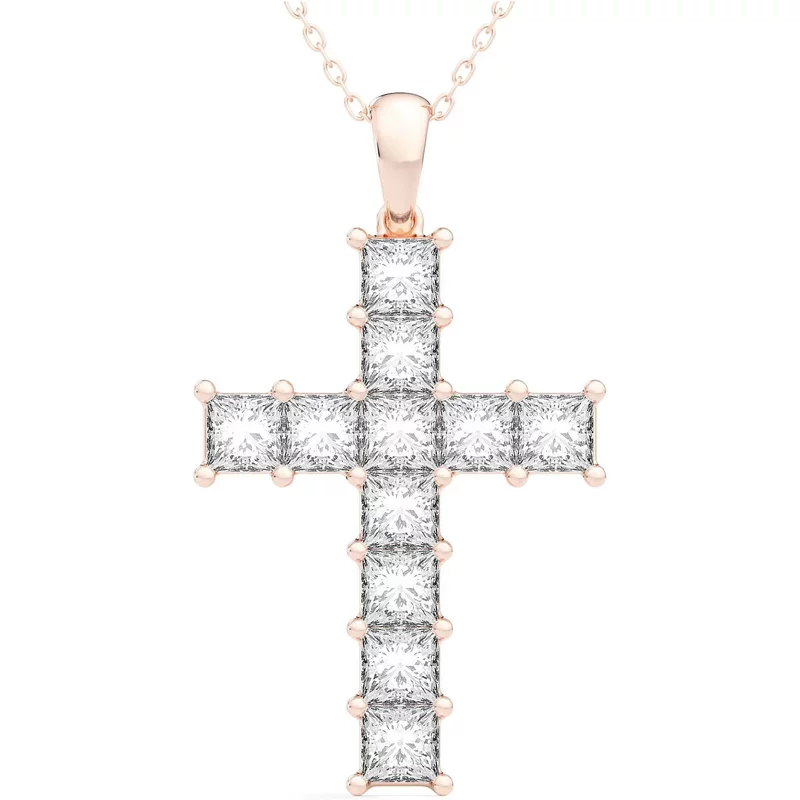 Wisiorek Krzyż 3.00 krt Laboratoryjny Diament 585 Różowe Złoto (14K)