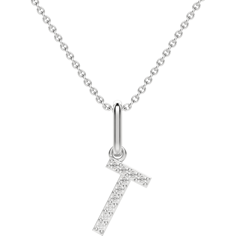 Wisiorek Litera "T" Laboratoryjny Diament 585 Białe Złoto (14K)
