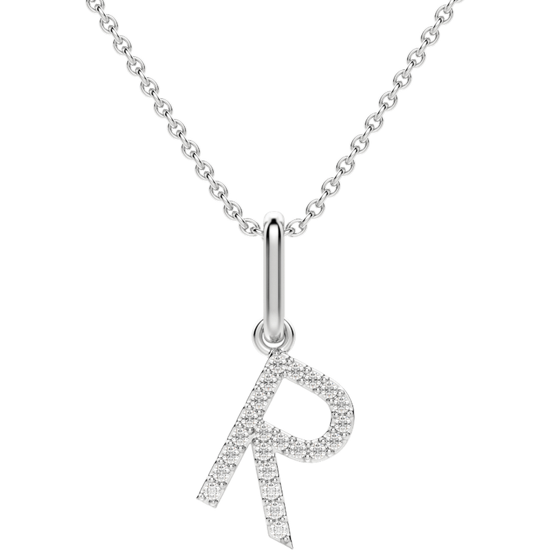 Wisiorek Litera "R" Laboratoryjny Diament 585 Białe Złoto (14K)