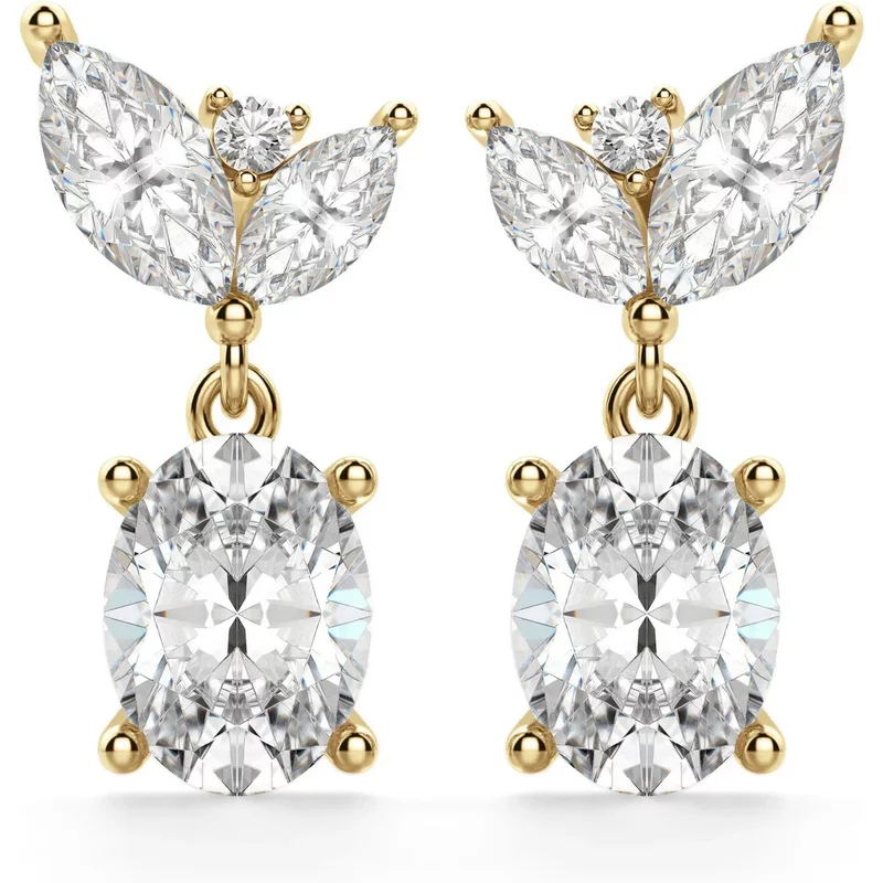 Camellia Owalne Kolczyki Wiszące 14K Żółte Złoto Laboratoryjny Diament
