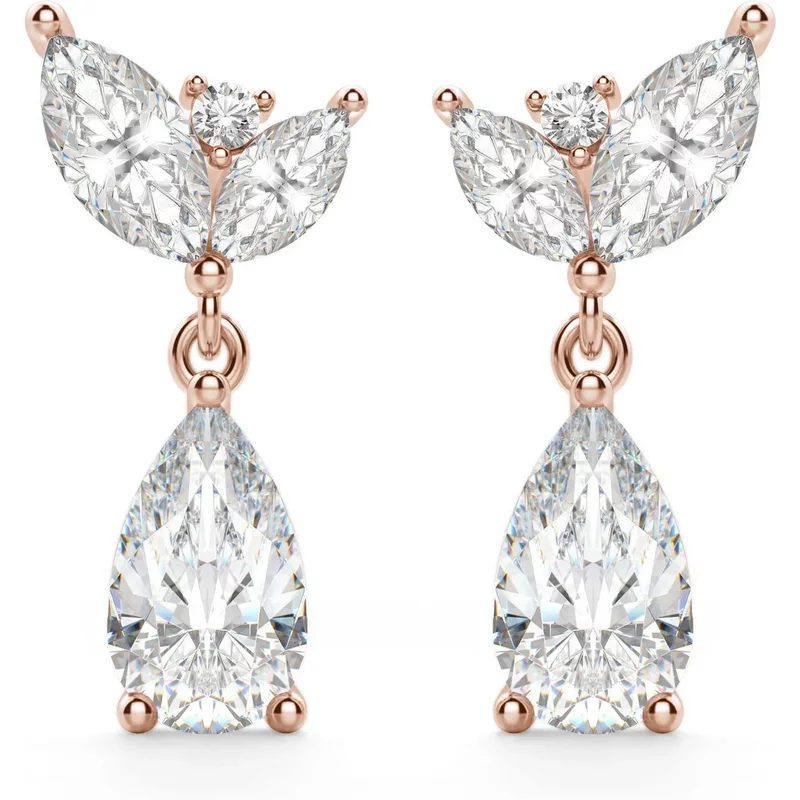 Camellia Gruszkowe Kolczyki Wiszące 14K Różowe Złoto Laboratoryjny diamant