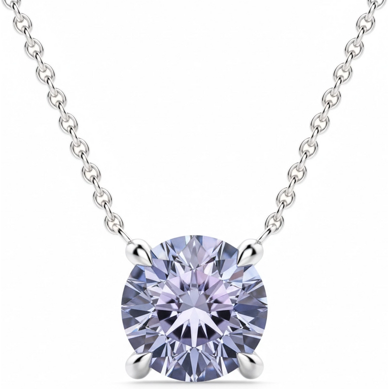 Naszyjnik z Tanzanitem Okrągłym 1.00 ct Claw Prong 585 Białe Złoto