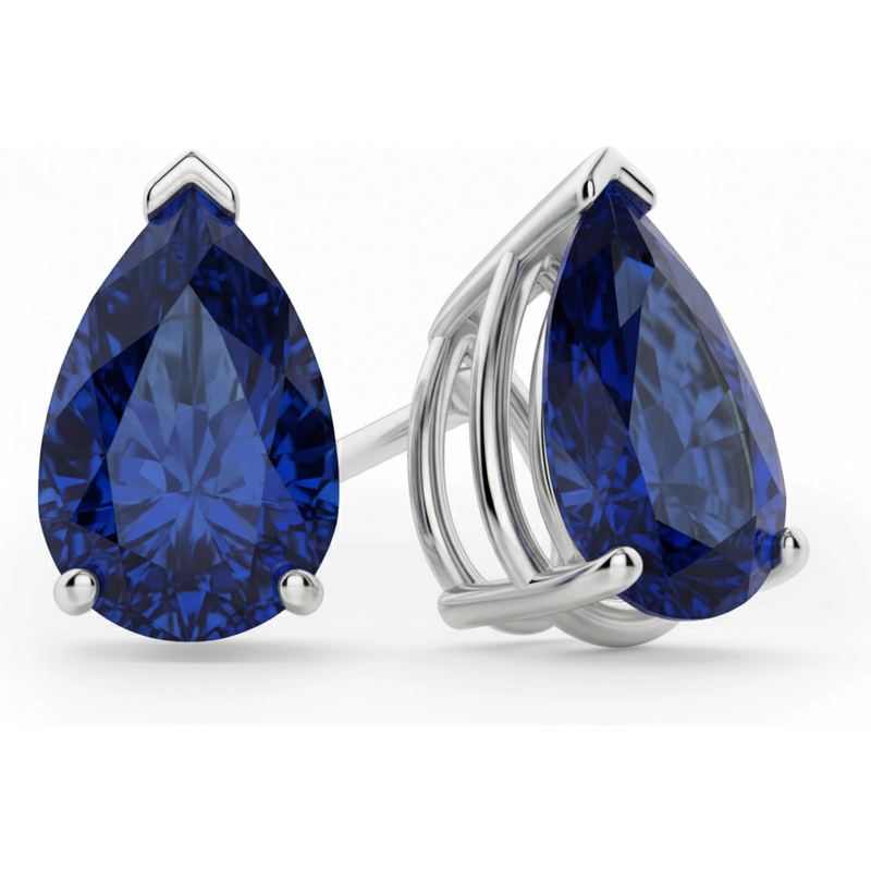 Kolczyki Sztyfty z Szafirem Gruszkowym 4.00 ct 585 Białe Złoto