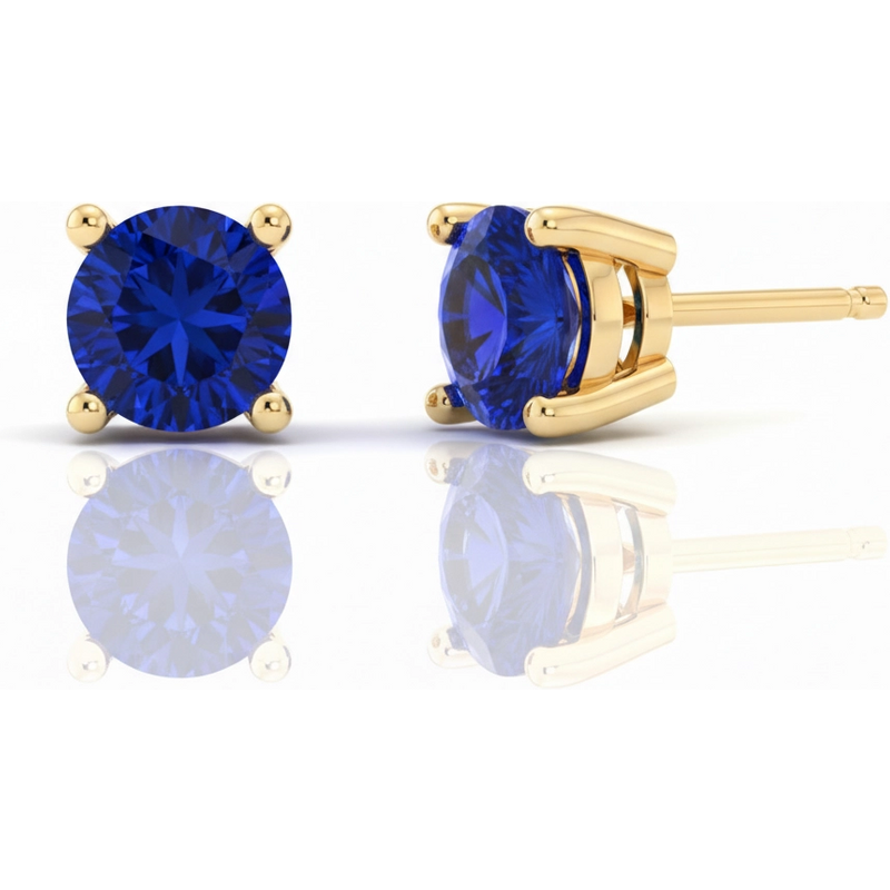 Kolczyki Sztyfty z Szafirem Okrągłym 0.50 ct 585 Żółte Złoto