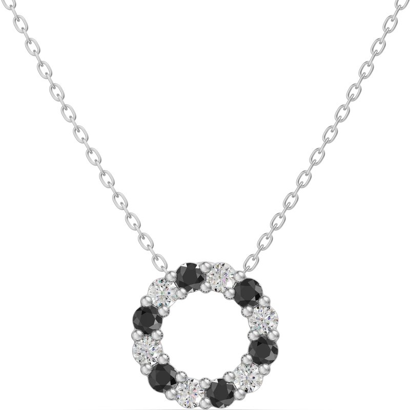 Wisiorek Koło Akcentowany z Czarnymi i Białymi Diamentami 0.18 ct 585 Białe Złoto