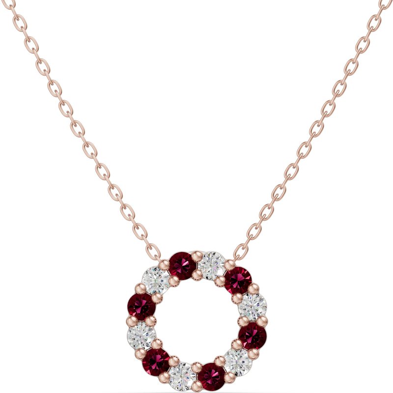 Wisiorek Koło Akcentowany z Diamentami 0.18 ct i Rubiny 585 Różowe Złoto