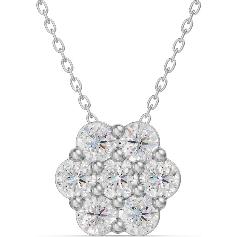 Klastrowy Wisiorek z Okrągłym Szlifem 1.00 Karat Diament Laboratoryjny 585 Białe Złoto (14K)