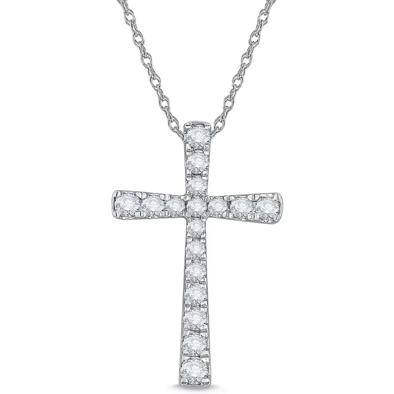 Wisiorek Krzyż Diamentowy Diament Laboratoryjny 585 Białe Złoto (14K)