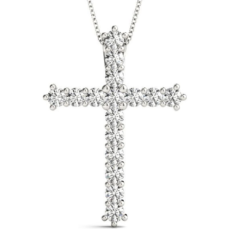 Wisiorek Krzyż z Białego Złota Diament Laboratoryjny 585 Białe Złoto (14K)