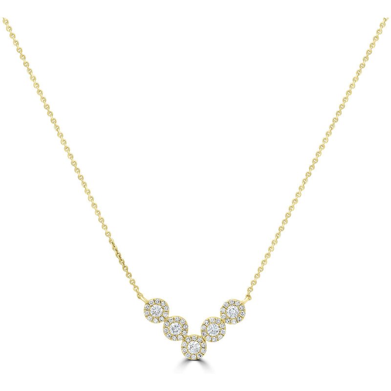Naszyjnik Chevron z Naturalnymi Diamentami Halo 585 Żółte Złoto (14K)