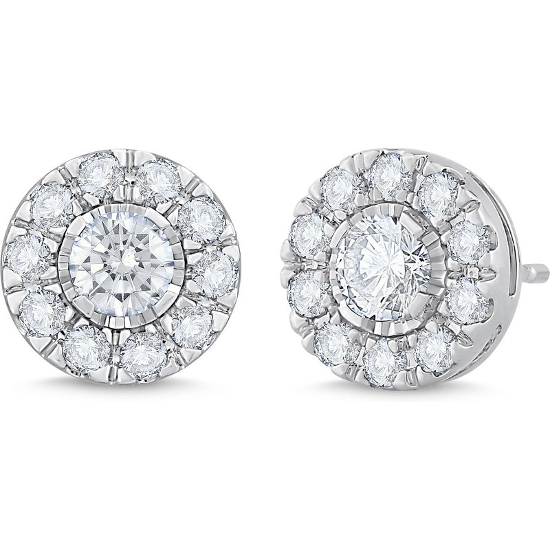 Okrągłe Kolczyki Diamentowe Halo Diament Naturalny 585 Białe Złoto (14K)