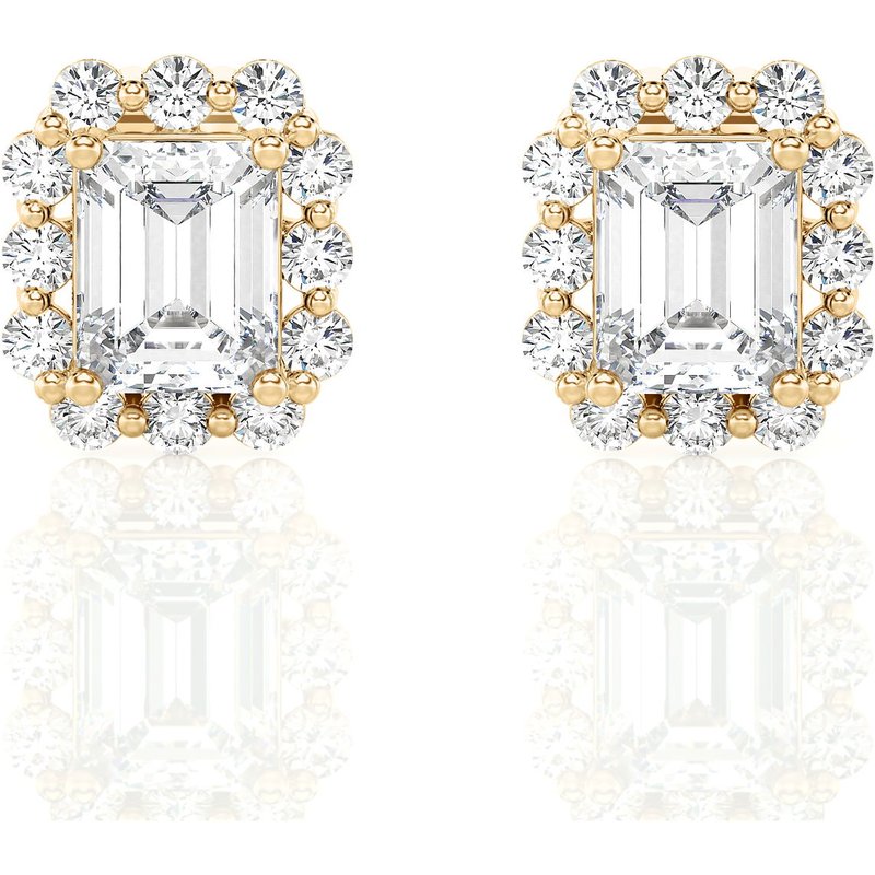 Kolczyki Sztyfty Halo z Szlifem Szmaragdowym 1.00 krt Diament Laboratoryjny 585 Żółte Złoto (14K)