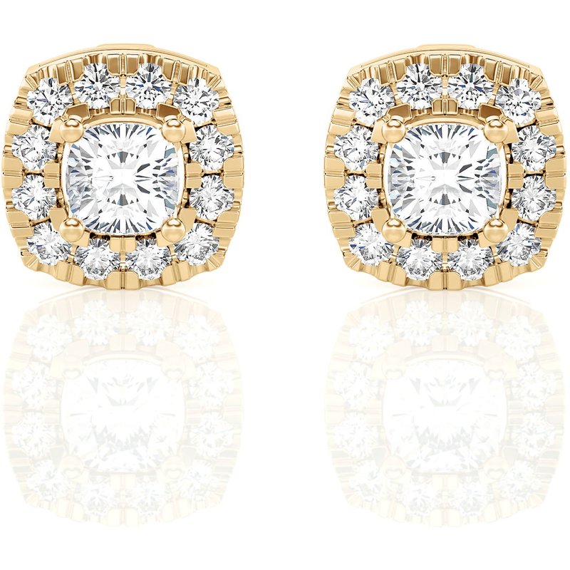 Kolczyki Sztyfty Poduszkowe Halo 1.00 krt Diament Laboratoryjny 585 Żółte Złoto (14K)
